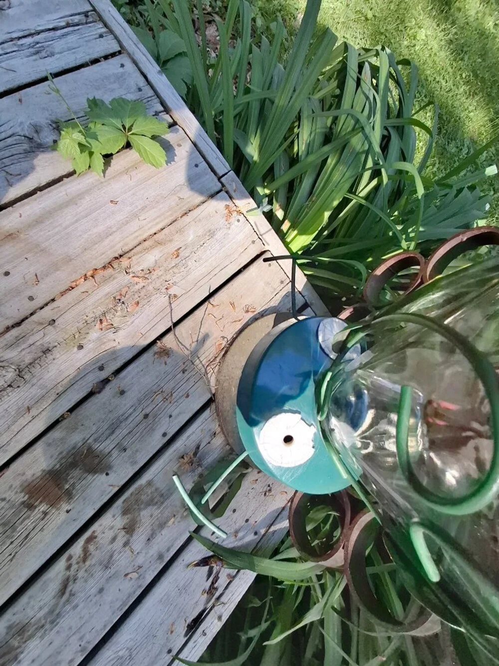 Vintage Glass with Metal Lemons Hummingbird Feeder